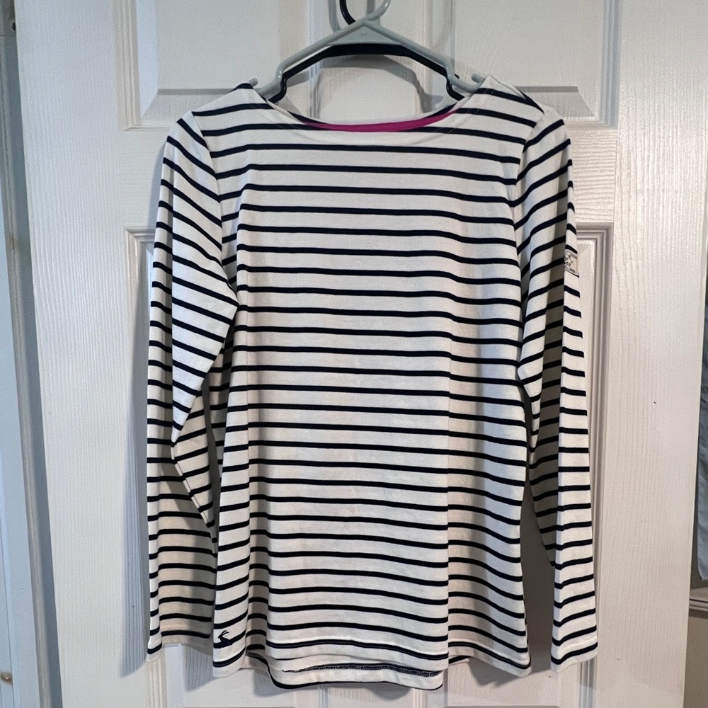 Joules Navy and White Striped Top